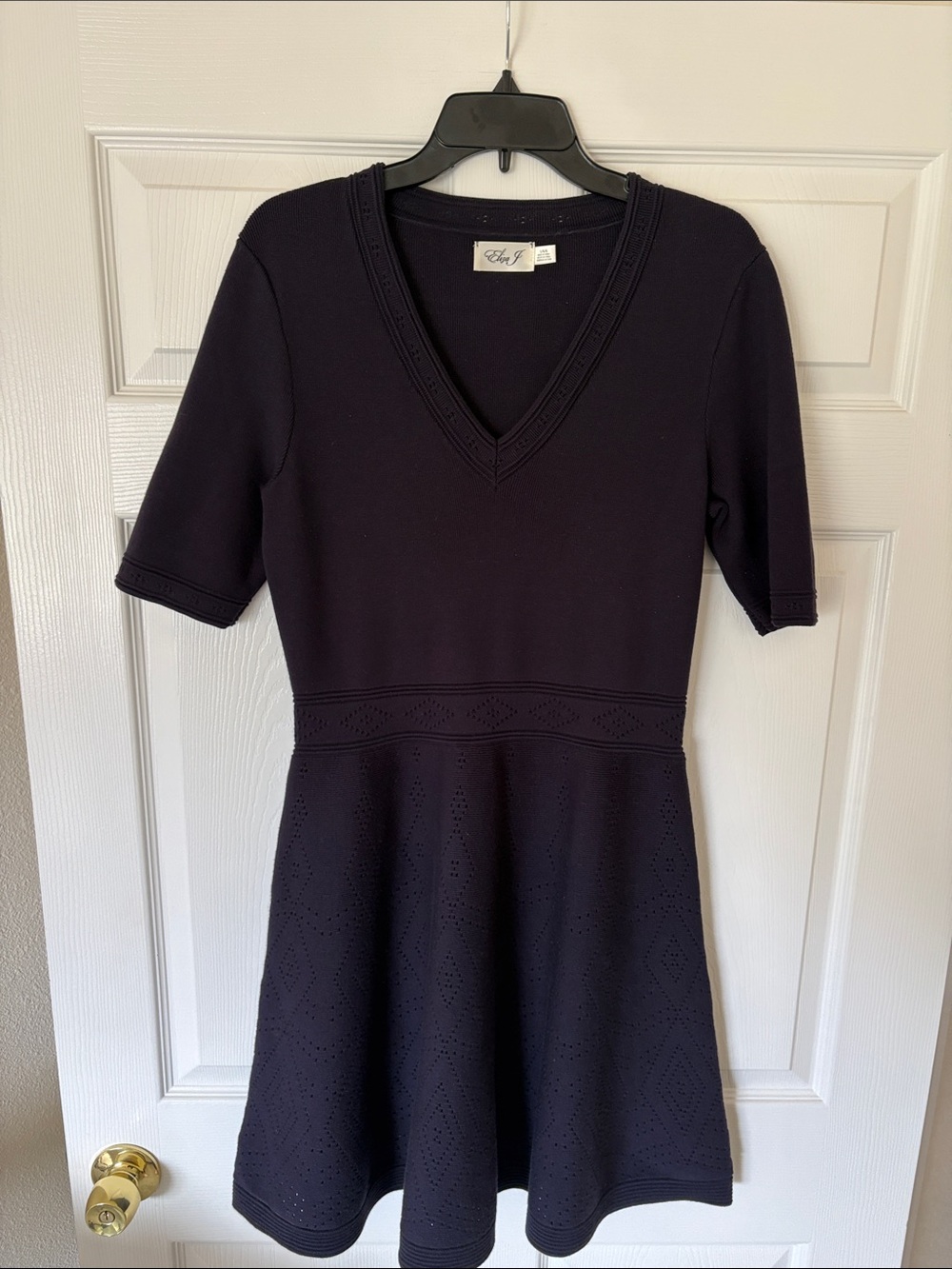 Eliza J Navy V-Neck Eyelet Fit & Flare Mini Dress